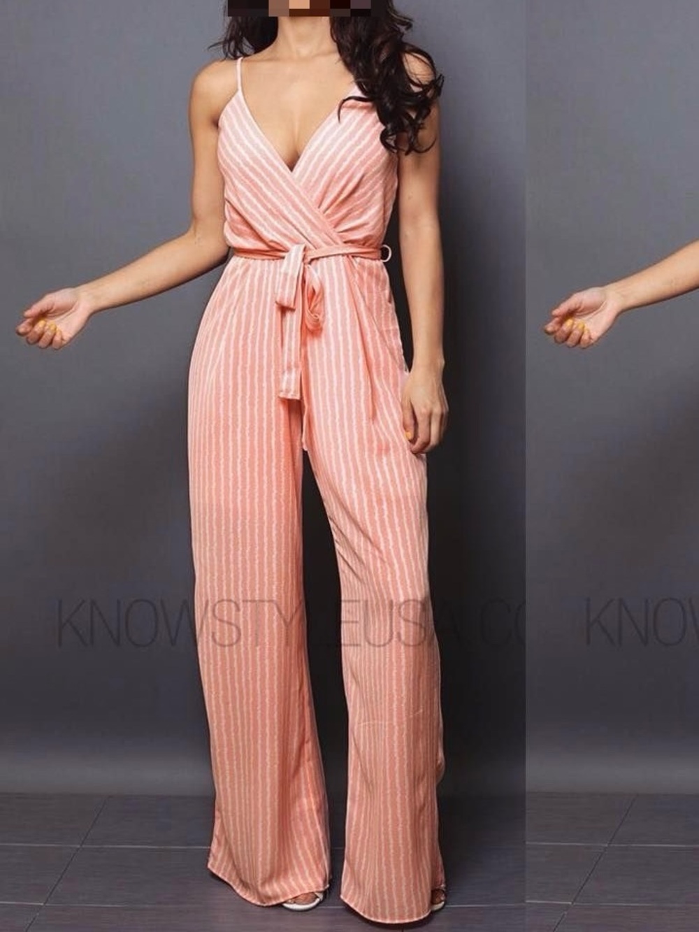 NWT Sleeveless Coral Stripe Wrap Jumpsuit